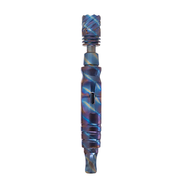 This is The HyperDyn: TygerDyn by Dynavap available at Ritual Colorado. A special edition titanium HyperDyn with a fun striped pattern around the entire exterior of the device.