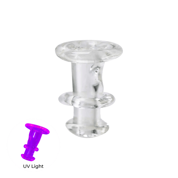 This is the UV Pink New Peak & Proxy Glass Joystick Cap by Empire Glassworks available at Ritual Colorado. These colorful glass joystick upgrades offer complete control over airflow.