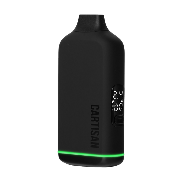 This is the Noir Veil Bar Neo 510 Thread Battery from Cartisan available at Ritual Colorado. A discrete 510 battery option with a subtle built-in screen offering sneaky cart hits.