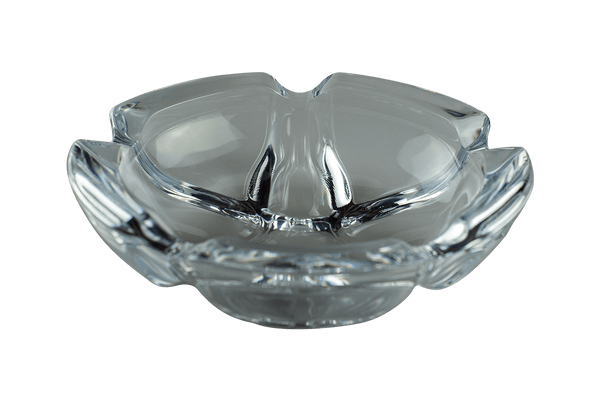 This is a Vintage Glass Flower Ashtray from Heady Vintage available at Ritual Colorado. The beautiful clear glass features five indents around the body for convenient storage of your joints, dry herb vaporizers and dab gear.