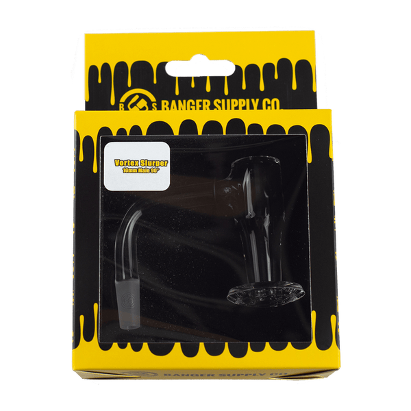 This is the Vortex Slurper from Banger Supply available at Ritual Colorado. A modern slurper shape with a tapered barrel for efficient airflow and movement of your inserts. The fully welded quartz features an engraved bottom dish for a refined feel.