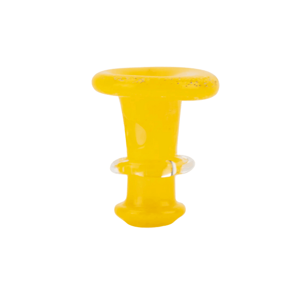 This is the Yellow New Peak & Proxy Glass Joystick Cap by Empire Glassworks available at Ritual Colorado. These colorful glass joystick upgrades offer complete control over airflow.