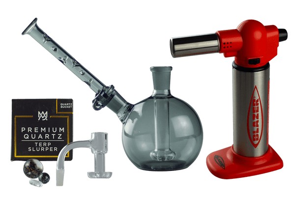 This is the Orange Full Beginner Banger + Rig + Torch Dab Bundle available at Ritual Colorado. Featuring a MJ Arsenal Terp Slurper, Blazer Big Buddy Torch and Ritual Glass Baby Elephant for an all-in-one setup.