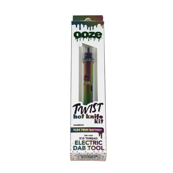 This is the Twist Hot Knife Kit by Ooze, available at Ritual Colorado. Featuring a ceramic tip, you can easily and cleanly drop your concentrate into your banger for easy and clean dabbing. Temperatures can be controlled through the twist knob on the bottom of the knife and it includes a cover so you can easily pack up and go without any mess.