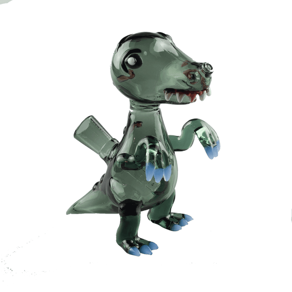 This is the Riptaur water piece from Ritual Glass available at Ritual Colorado. It features a 14mm female connection and a diffused downstem perc fo clean bubbling action. A fun bubbler to add to any glass art collection.