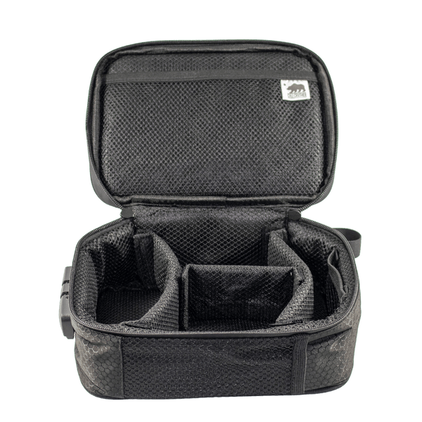 This is a portable black carrying case from Cali Bags. Featuring built in storage and dividers as well as a locking enclosure this is the perfect way to transport your stash discretely.