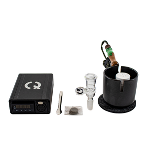 This is the Ceroma GO Kit from QaromaShop available at Ritual. Featuring a digital PID temperature controller, 20mm heater coil, StabWood coil handle, glass bowl, 3mm aroma ruby pearls, 17mm stainless steel screens, stainless steel scoop tool, Ceroma Housing, and a Suet Jade Porcelain Stand. A budget-friendly and powerful ball vaporizer that works for everybody.