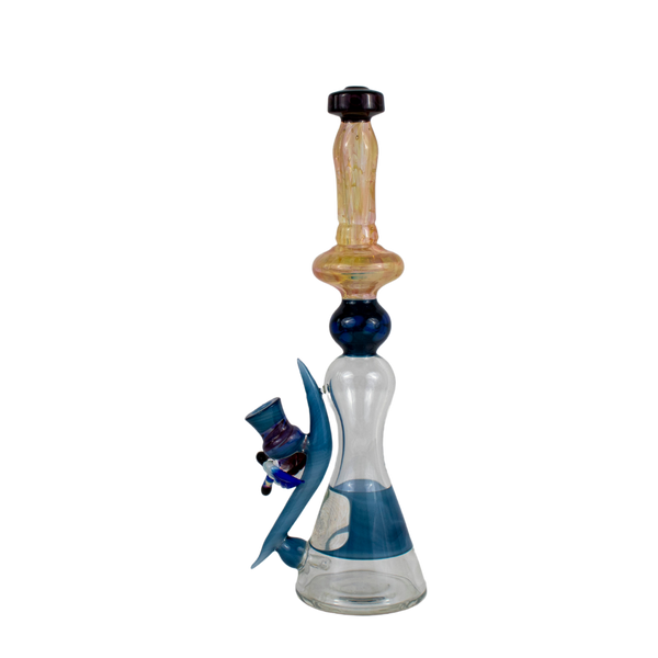 This is the Dark Horse Butter Water Filter from Elev8 available at Ritual Colorado. It's a beautiful tall water piece with a 14mm connection. The fuming on the neck and impressive body colors show the craftsmanship in this heady rig.