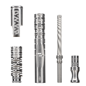 This shows the separate components of the DynaVap Omni including the cap, titanium tip, body, mouthpiece, and telescoping condensor available at Ritual.