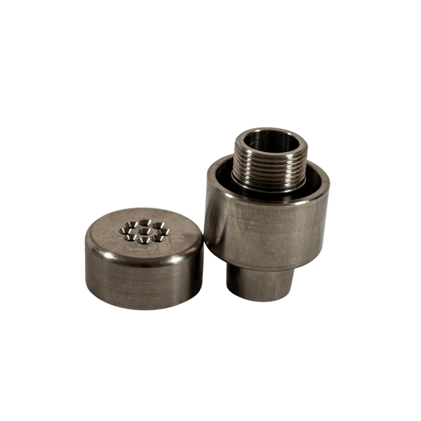 This is the Taroma OG titanium housing from QaromaShop available at Ritual. A powerful ball vaporizer housing made from grade 2 titanium and compatible with 20mm heater coils. Fill with 3mm aroma ruby pearls for instant dry herb extraction.
