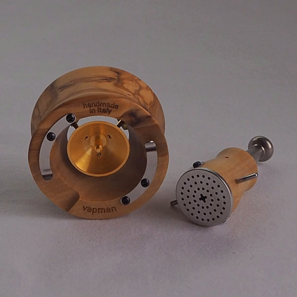 This is the Vapman Pure Set from Vapman available at Ritual. It features a beautiful wooden box, a Vapman Pure with loading funnel, cleaning set, and butane torch. A swiss designed italian made dry herb vaporizer that excels at microdosing and provides excellent flavor.