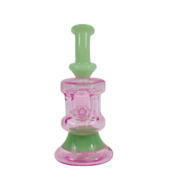 This is The Coliseum water piece from Ritual Glass. Featuring four vertical pillars with a recycler return this beautiful glass is a great addition to any collection.