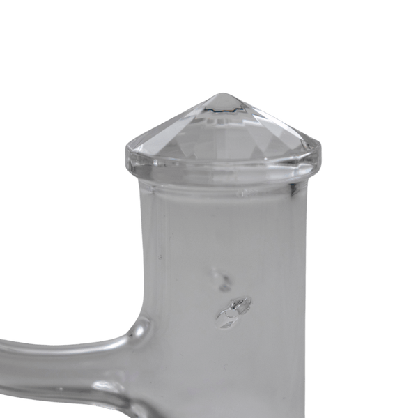 This is the Faceted Auto-Spinner quartz banger from Banger Supply. Featuring a beveled bottom and directional air slits as well as a fully welded construction.