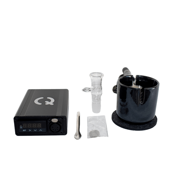 This is the Taroma Lite Plus DIY Kit from QaromaShop available at Ritual. Featuring a digital PID temperature controller, 20mm heater coil, StabWood coil handle, glass adapter bowl, 3mm aroma ruby pearls, 17mm stainless steel screens, stainless steel scoop tool, Taroma Lite Plus Housing, and a Suet Jade Porcelain Stand. An affordable and durable ball vape built for years of daily use.