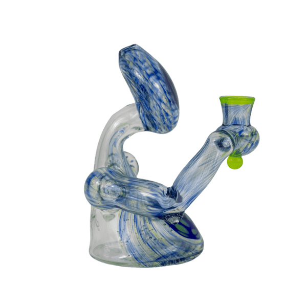 This is Finding Flowers in the Sky - Ferankshanaw (#752) from Steve Kelnhofer available at Ritual Colorado. This beautiful heady rig features impressive blue, green, yellows as well as three signature marbles that add tons of dimension and depth.