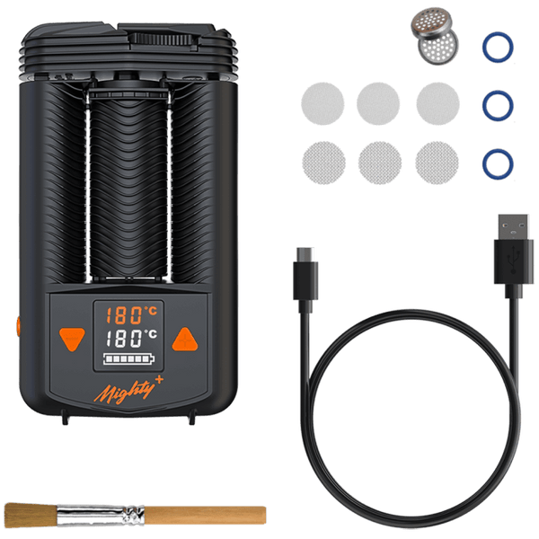 This is the Mighty+ from Storz & Bickel available at Ritual. A convenient portable dry herb vaporizer the Mighty+ features a larger body and battery than the Crafty+ for a longer use time between USB-C charges. Try with dosing caps for easy on-the-go reloading.
