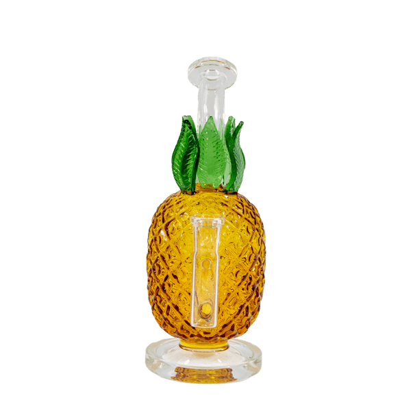 This is the No, This is Patrick Glass Pineapple Bong from Ritual Glass available at Ritual Colorado. Featuring an etched amber body and individual leaves this is a fun party piece that combines powerful function and a fun design.