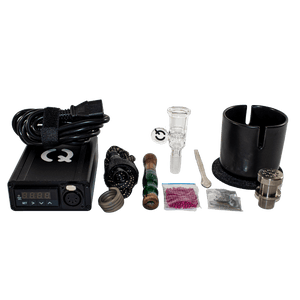 This is the Taroma Lite DIY Kit from QaromaShop available at Ritual. Featuring a digital PID temperature controller, 20mm heater coil, StabWood coil handle, glass adapter bowl, 3mm aroma ruby pearls, 17mm stainless steel screens, stainless steel scoop tool, Taroma Lite Housing, and a Suet Jade Porcelain Stand. An affordable and durable ball vape built for years of daily use.