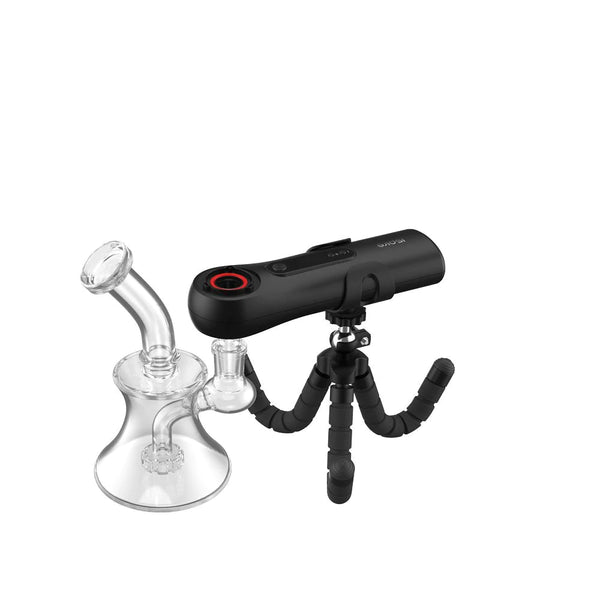 This is the Tripod Stand for The Wand by Ispire available at Ritual. Pictured with the legs bent and in position for a dab over a small rig.