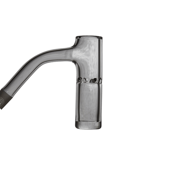 This is the 18mm Mini Globstopper quartz banger from Banger Supply. Featuring directional air slits and a fully welded quartz design this banger is optimal for butane torch use.