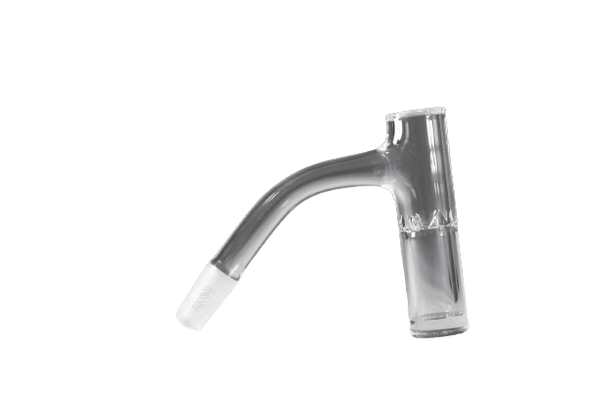This is the 16mm Mini Globstopper quartz banger from Banger Supply. Featuring directional air slits and fully welded quartz this is a high-quality banger built for butane torch use.