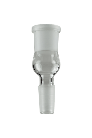 This is a 14mm/19mm glass Expander available at Ritual Colorado. This convenient glass accessory features a 14mm male connection and 19mm female connection allowing you to easily upsize your female connection one size. The stable 19mm female connection is perfect for your favorite bowl, banger or dry herb vaporizer.