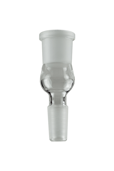 This is a 14mm/19mm glass Expander available at Ritual Colorado. This convenient glass accessory features a 14mm male connection and 19mm female connection allowing you to easily upsize your female connection one size. The stable 19mm female connection is perfect for your favorite bowl, banger or dry herb vaporizer.