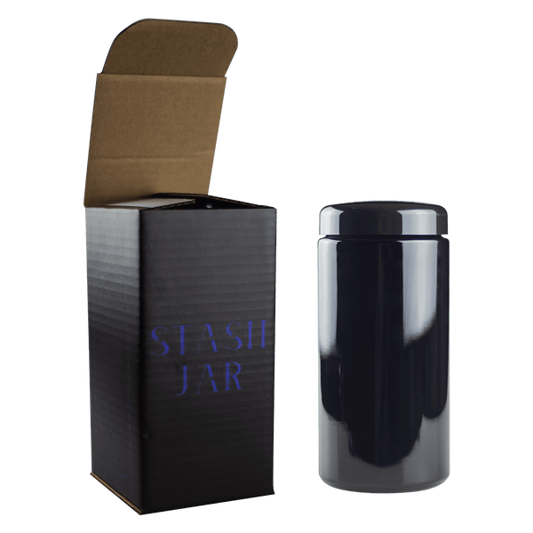 This is the Ritual Stash Jar: Ounce from Ritual Co. available at Ritual Colorado. Featuring thick violet glass and a sealing lid this glass jar is an upgraded way to store your cannabis flower while maintaining the humidity levels.