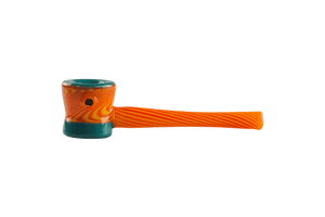 This is the Agua Flame Hammer Pipe by Technicolor Tony available at Ritual Colorado. A stunning handmade glass pipe featuring a tapered mouthpiece and bold color combinations.