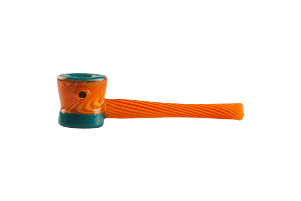This is the Agua Flame Hammer Pipe by Technicolor Tony available at Ritual Colorado. A stunning handmade glass pipe featuring a tapered mouthpiece and bold color combinations.