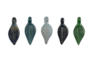 These are Glass Leaf Pendants by Biting Glass available at Ritual Colorado. Featuring vibrant glass colors, carved texture and a built-in bail for a sleek piece of jewelry made locally in Denver, Colorado.