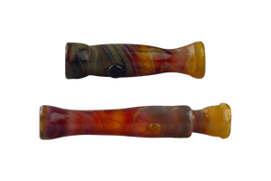 These are Amber Purple Chillums by Technicolor Tony available at Ritual Colorado. Handmade here in Denver, Colorado these stylish one hitters are the perfect on-the-go glass piece.