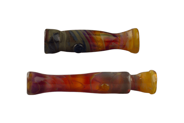 These are Amber Purple Chillums by Technicolor Tony available at Ritual Colorado. Handmade here in Denver, Colorado these stylish one hitters are the perfect on-the-go glass piece.
