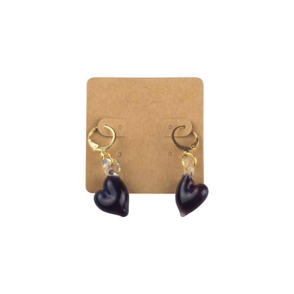 These are Amber Purple Heart Dangle Earrings by Technicolor Tony available at Ritual Colorado. Featuring vibrant dangling hearts on gold hardware.