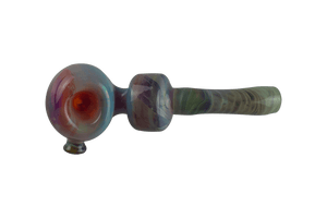 This is the large amber purple ladle pipe by Technicolor Tonys available at Ritual Colorado. This beautiful hand-blown piece of glass features intricate details, yet shines through in a radiant amber when held up to the light.