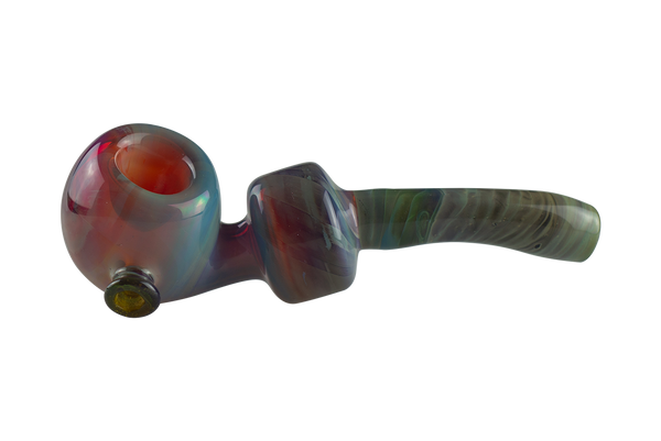 This is the large amber purple ladle pipe by Technicolor Tonys available at Ritual Colorado. This beautiful hand-blown piece of glass features intricate details, yet shines through in a radiant amber when held up to the light.