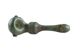 This is the ocean amber purple ladle pipe by Technicolor Tonys available at Ritual Colorado. The beautiful hand pipe features swirling amber purple glass and a carb on the left side of the bowl. 