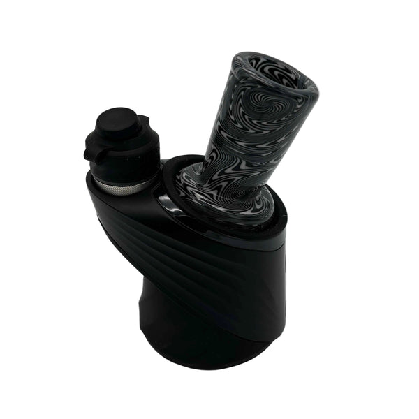 This is the Black & White Swirl Puffco Peak Glass Top by Technicolor Tony available at Ritual Colorado. Featuring a wide mouthpiece and tons of intricate patterns this is a fun and functional upgrade for your eRig.