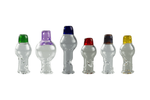 These are Bubble Pivot Blender Tops by Ritual Essentials available at Ritual Colorado. Featuring circulating airflow for the Puffco Pivot these sleek tops also feature a vibrant accent color mouthpiece.