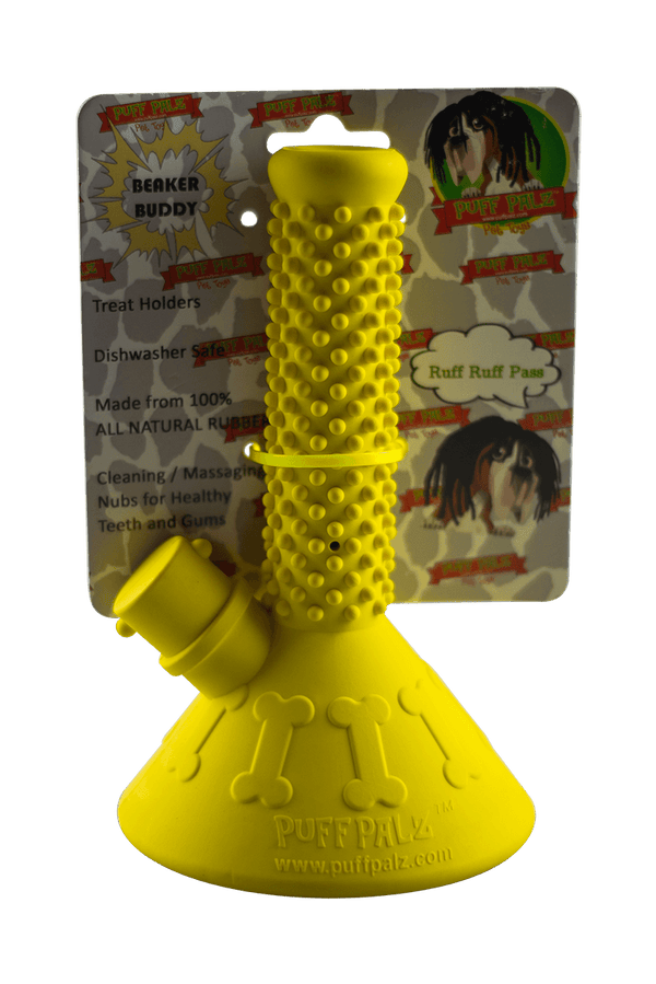 This is the Beaker Buddy rubber dog toy from Puff Palz available at Ritual Colorado. Featuring a treat holder in the neck as well as cleaning / massaging nubs this is a fun dog toy that lets you share a hobby with your pup. 