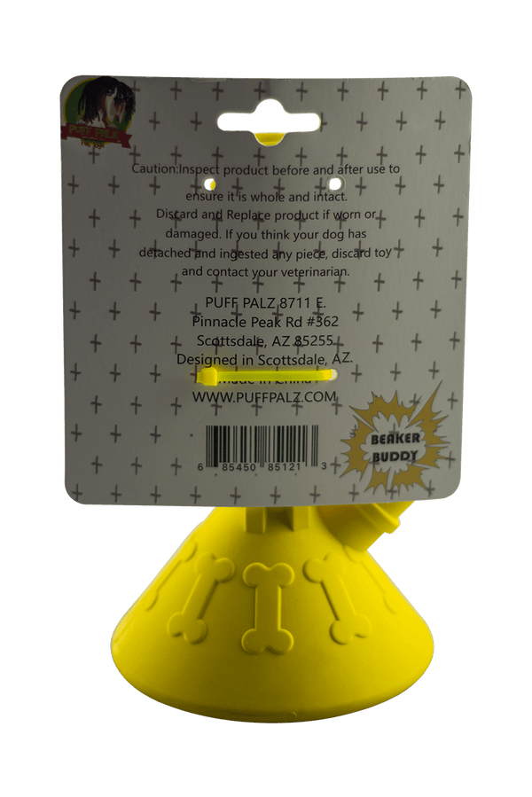 This is the Beaker Buddy rubber dog toy from Puff Palz available at Ritual Colorado. Featuring a treat holder in the neck as well as cleaning / massaging nubs this is a fun dog toy that lets you share a hobby with your pup. 