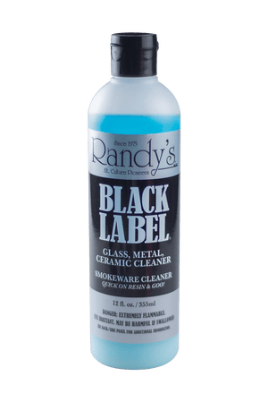 This is Black Label Glass, Metal, Ceramic Cleaner from Randy's available at Ritual Colorado. This powerful smokeware cleaner removes difficult resin and goo and gets your pipes looking brand new.