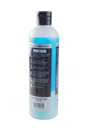 This is Black Label Glass, Metal, Ceramic Cleaner from Randy's available at Ritual Colorado. This powerful smokeware cleaner removes difficult resin and goo and gets your pipes looking brand new.