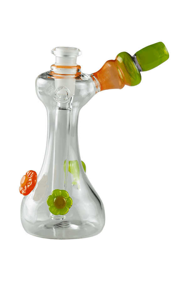 This is the Tall Carbed Flower Bubbler from Technicolor Tonys available at Ritual Colorado. Featuring hot sauce and lime drop glass colors this is a great heady bubbler at a steal of a price.