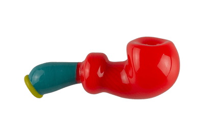 This is the Blue & Orange Hand Pipe from Technicolor Tonys available at Ritual Colorado. It features a carb hole on the left side of the bowl and swirling lines throughout the orange body. Check out all of Technicolor Tonys heady glass pipes at Ritual Colorado.