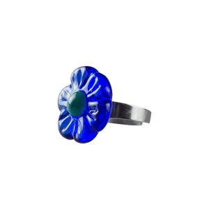 This is the Blue / Teal glass ring from Technicolor Tonys available at Ritual Colorado. The beautiful glass art rings feature a stainless steel adjustable band.