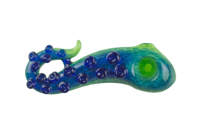 This is the Blue Tentacle Spoon Pipe from Burtoni Glass available at Ritual Colorado. These beautiful ocean-inspired pipes feature stunning color and a fun tentacle design in a great hand blown piece of glass. 