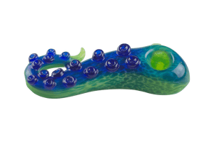 This is the Blue Tentacle Spoon Pipe from Burtoni Glass available at Ritual Colorado. These beautiful ocean-inspired pipes feature stunning color and a fun tentacle design in a great hand blown piece of glass. 