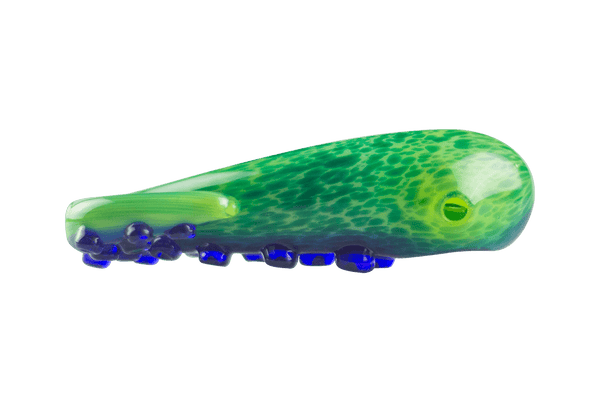 This is the Blue Tentacle Spoon Pipe from Burtoni Glass available at Ritual Colorado. These beautiful ocean-inspired pipes feature stunning color and a fun tentacle design in a great hand blown piece of glass. 