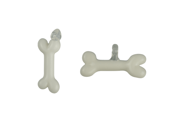 These are Glass Bone Pendants by Technicolor Tony available at Ritual Colorado. Featuring integrated clear loops so you can string onto a necklace or bracelet.